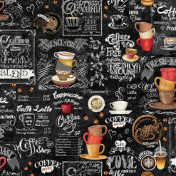 Timeless Treasures Fabric Coffee Chalkboard CD2557 Black 15 yard bolt