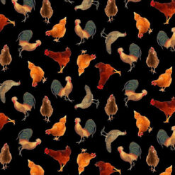 Timeless Treasures Fabric Tossed Roosters & Hens Farm-CD2743 Black 15 yard bolt
