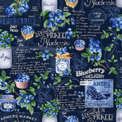 Timeless Treasures Fabric Blueberry Delight Fruit CD1744 Navy 15 yard bolt