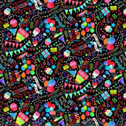Timeless Treasures Fabric Happy Birthday Wishes GAIL-CD2069 Black 15 yard bolt