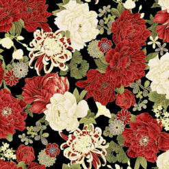 SALE Timeless Treasures Fabric Metallic Asian Florals Kyoto CM1666 Black, By The Yard