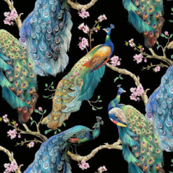 Timeless Treasures Fabric Peacock on Branches CD2580 Black 15 yard bolt