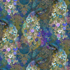 Timeless Treasures Fabric Peacock Bird Floral CD2581 Teal 15 yard bolt