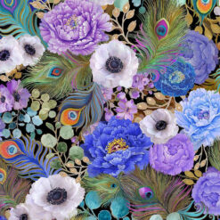 Timeless Treasures Fabric Peacock Feathers & Floral CD2582 Multi 15 yard bolt