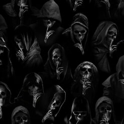 Timeless Treasures Fabric Silent Hooded Skeletons Wicked CD1827 Black 15 yard bolt