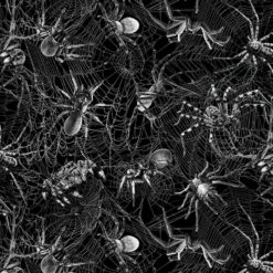 Timeless Treasures Fabric Spiders On Webs Wicked CD2765 Charcoal 15 yard bolt