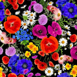 108" Wide Cotton Print Fabric XFlora CD1821 Black 18 yard bolt