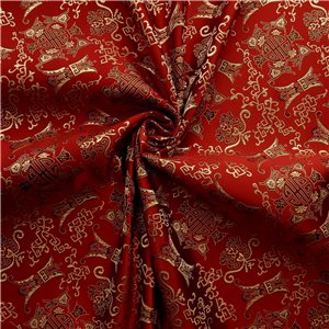 30" Silk Chinese Brocade Fabric Chinese Temple & Icon Red 15 yard bolt