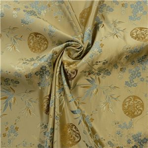 30" Silk Chinese Brocade Fabric Large Bamboo & Blossom Soft Gold 15 yard bolt