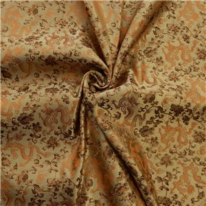 30" Silk Chinese Brocade Fabric Dragon & Flowers Gold 15 yard bolt