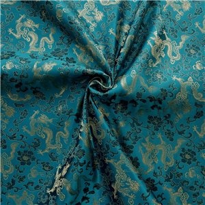 30" Silk Chinese Brocade Fabric Dragon & Flowers Turquoise 15 yard bolt