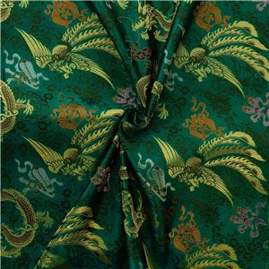 30" Silk Chinese Brocade Fabric Dragon Flight Emerald 15 yard bolt