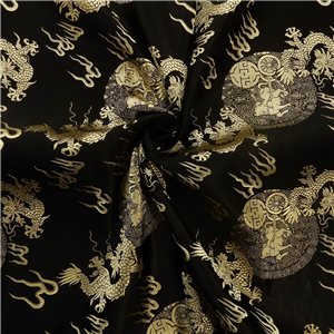 30" Silk Chinese Brocade Fabric Dragon Warrior Black 15 yard bolt