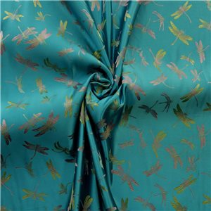 30" Silk Chinese Brocade Fabric Dragonfly Turquoise 15 yard bolt
