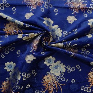 30" Silk Chinese Brocade Fabric Flowers Royal Blue 15 yard bolt