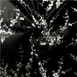 30" Silk Chinese Brocade Fabric Peach Blossom Black 15 yard bolt