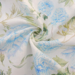 Wholesale European Printed Linen Fabric Peony Flower Blue 25 yard bolt