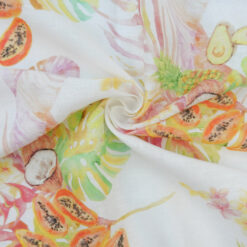 European Printed Linen Fabric Tropic Papaya 25 yard bolt