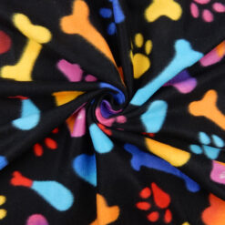 Fleece Print Fabric Dog Bone Black, by the yard