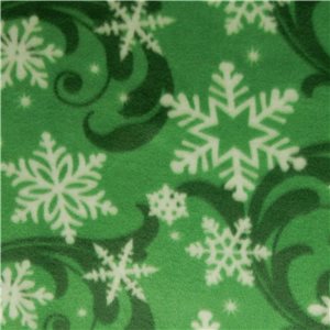 Fleece Print Snowflake Green, by the yard