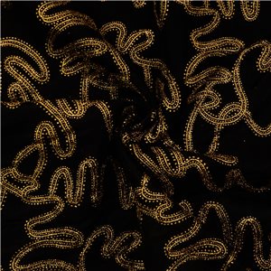 SALE Swirling Metallic Gold on Black Velvet Fabric 5438, by the yard