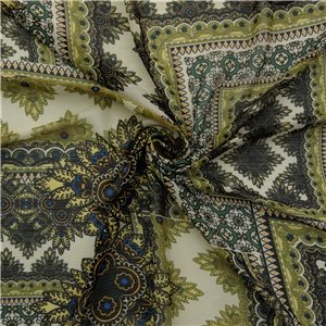 SALE Yoryu Chiffon Damask Print 5484 Olive, by the yard