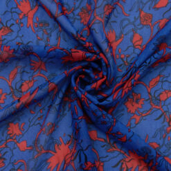 SALE Floral Printed Chiffon Fabric 5769 Royal Blue, by the yard