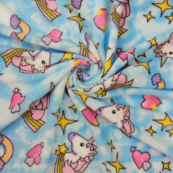 SALE Printed Whisper Fleece Fabric Unicorn Aqua, by the yard