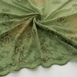 SALE Hologram & Embroidered Border Chiffon Fabric 6562 Sage, by the yard