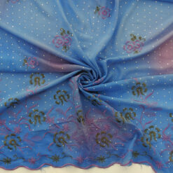 SALE Hologram & Embroidered Border Chiffon Fabric 6564 Blue, by the yard