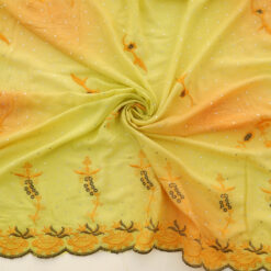 SALE Hologram & Embroidered Border Chiffon Fabric 6566 Mango, by the yard