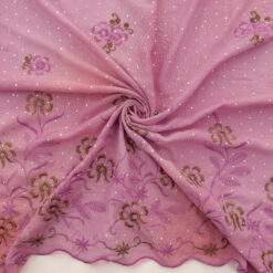 SALE Hologram & Embroidered Border Chiffon Fabric 6568 Orchid, by the yard