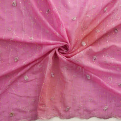 SALE Hologram & Embroidered Border Chiffon Fabric 6572 Azalea, by the yard