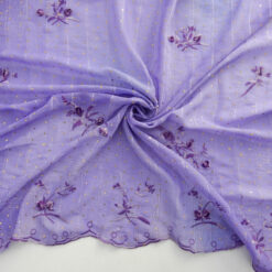 SALE Hologram & Embroidered Border Chiffon Fabric 6573 Lilac, by the yard