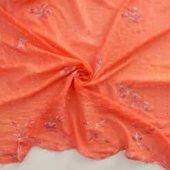 SALE Hologram & Embroidered Border Chiffon Fabric 6577 Coral, by the yard