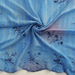 SALE Hologram & Embroidered Border Chiffon Fabric 6578 Blue, by the yard