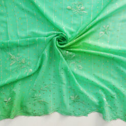 SALE Hologram & Embroidered Border Chiffon Fabric 6579 Mint, by the yard