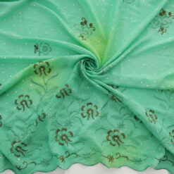 SALE Hologram & Embroidered Border Chiffon Fabric 6581 Mint, by the yard