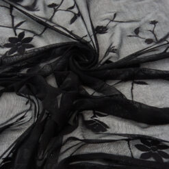 SALE Sparkle Floral Stretch Mesh Fabric 6601 Black, by the yard