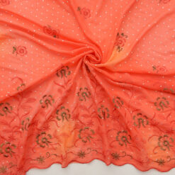SALE Embroidered & Hologram Border Chiffon Fabric 6657 Coral, by the yard