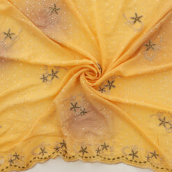 SALE Hologram & Embroidered Border Chiffon Fabric 6715 Mango, by the yard