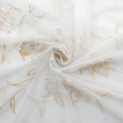 SALE Flocked & Metallic Stretch Mesh Fabric 6748 Ivory, by the yard