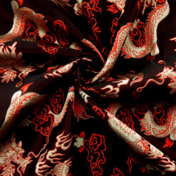 60" Chinese Brocade Fabric Dragon Fire Black 35 yard bolt