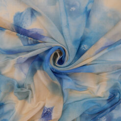 SALE Flower Batik Printed Stretch Mesh Fabric 6721 Blue, by the yard
