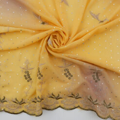 SALE Hologram & Embroidered Border Chiffon Fabric 6749 Mango, by the yard