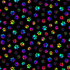 Timeless Treasures Fabric Rainbow Paw Prints Cat CD3035 Black 15 yard bolt