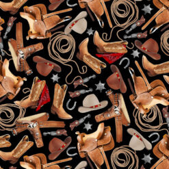 Timeless Treasures Fabric Tossed Western Accessories West-CD1212  Black 15 yard bolt