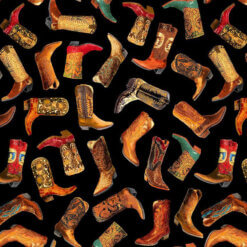 Timeless Treasures Fabric Cowboy Boots West-CD3342 Black 15 yard bolt