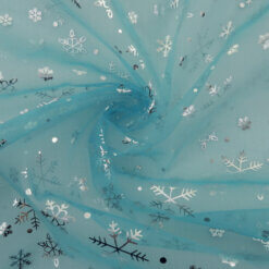 Wholesale Metallic Snowflake Organza Fabric Turquoise/Silver 250 yard case