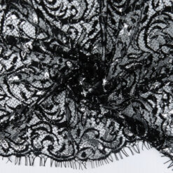 3-Yard Piece SALE Chantilly Metallic Lace Fabric Black-Silver 6839